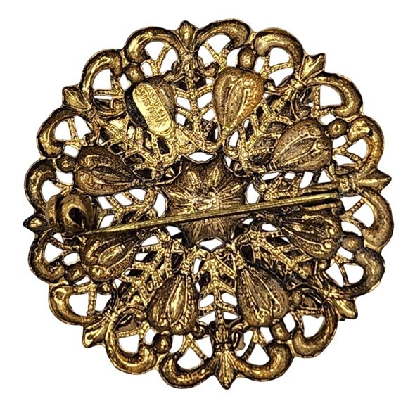 Vintage Austrian Filigree Brooch with Pink & Red Rhinestones, Signed Made in Aus - Picture 9 of 13